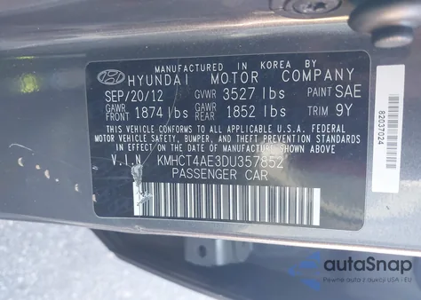 2013 Hyundai Accent Gls z USA, uszkodzony, nr VIN KMHCT4AE3DU357852